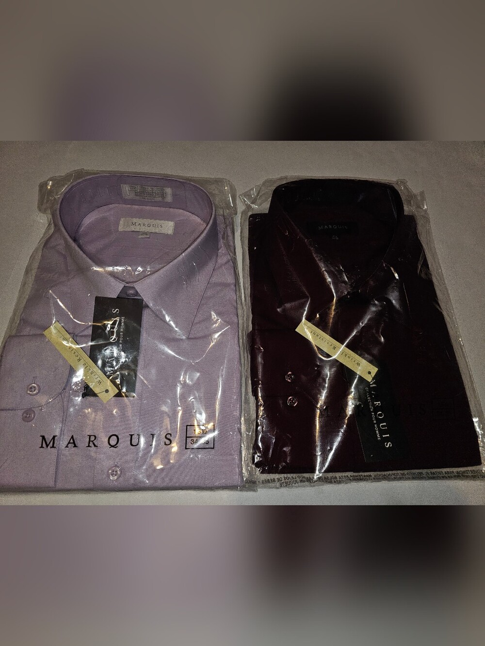 2 NEW Marquis Shirt Mens Long Sleeve 18 1/2   Burgandy & Purple